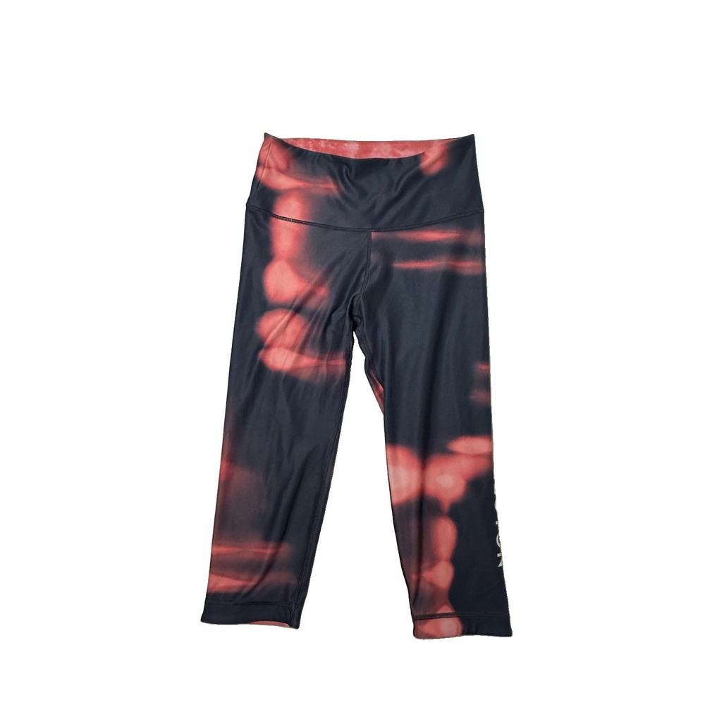 Peloton Womens Large Cropped‎ Leggings Black Coral Abstract Print Mid Rise